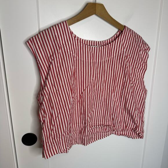 Nancy Stella Soto Red & White Striped 100% Cotton Boxy Top Size Medium - Picture 2 of 6